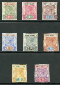 Seychelles SG1/8 1890-52 QV Set of 8 Wmk Crown CA M/M