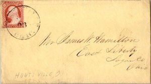 United States Ohio Huntsville c1855 serifed cds  3c Washington 1851  Small op...