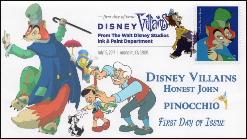 17-166, 2017, Disney Villains, Honest John, Pinocchio, DCP, FDC