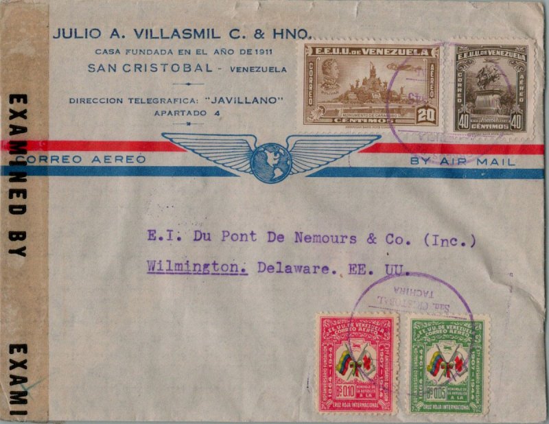 VENEZUELA POSTAL HISTORY WWII CENSORED AIRMAIL COVER ADDR USA CANCEL YRS'40