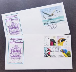 *FREE SHIP Antigua & Barbuda Birds 1990 Woodpecker Pelican Fauna (FDC pair)