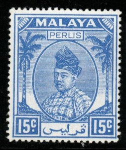 MALAYA PERLIS SG17 1951 15c ULTRAMARINE MTD MINT