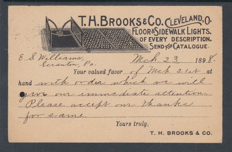 US Sc UX12 1898 Illustrated Advertising Card, T.H. Brooks & Co Lighting