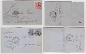 NETHERLANDS 1874 Sc 23 PAIR & 25 ON TWO ELS' NUMERAL 91 + ROTTERDAM TO FRANKFURT 