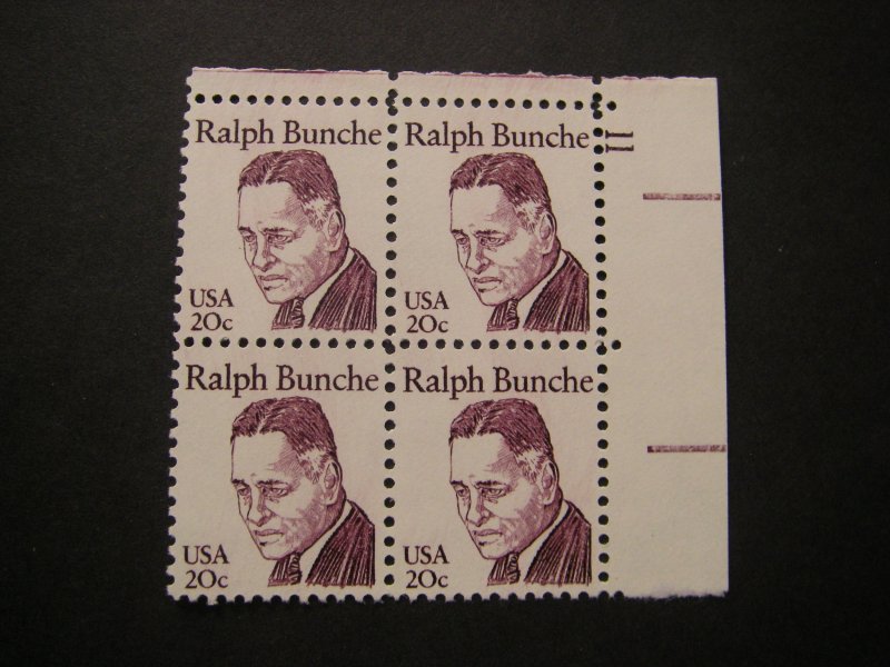 Scott 1860, 20c Ralph Bunche, PB4 #11 UR, MNH Great Americans, Durland premium