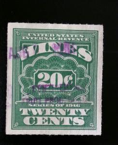 1916 20c United States Internal Revenue Cordial & Wine, Green Scott RE41 Used