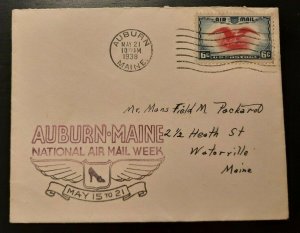 1938 Air Mail Illustrated Cachet Cover Auburn Waterville Maine