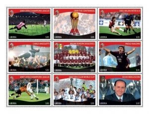 Liberia 2011 - ITALIAN FOOTBALL CLUB - Sheet of 9 Stamps - Scott #2739 - MNH