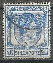 SINGAPORE, 1952, used 20c, King George VI, Scott 13