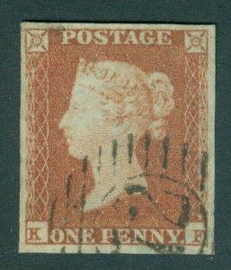 SG 8 1d red-brown plate 94 lettered KF. Very fine used 4 margin example 