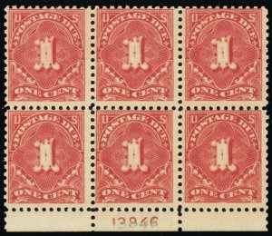 J61, Mint NH 1¢ Scarce Block of Six Stamps CV $100.00 - Stuart Katz