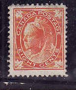 Canada-Sc#72- id9-unused heavy hinged 8c QV Maple Leaf-some perf tips marked-189