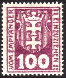 1923, Danzig, 100pf, MH, print error, Sc J15, Mi P15Y