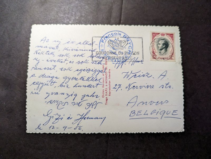 1956 Monaco Royalty Postcard Cover to Antwerp Belgium