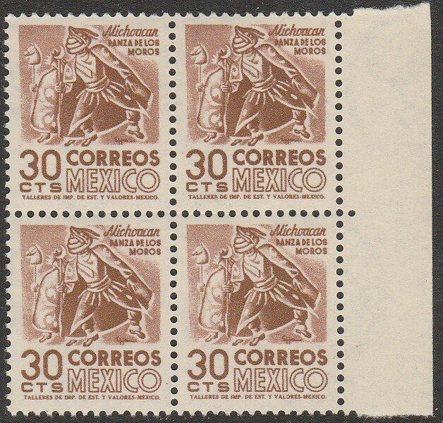 MEXICO 879, 30¢ 1950 Definitive 2nd Printing wmk 300 MINT NH BLK 4. VF. (261)