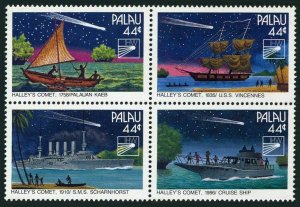 Palau 95-98a block,MNH.Michel 97-100. Halley's Comet,1985.Canoe.