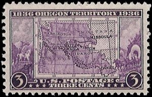 U.S. Scott # 783  1936 3c pur  Map of Oregon
Territory  mint-nh- vf