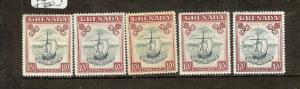 GRENADA  (P1506B) KGVI 10/- BOAT WIDE  PRINTING P14 X5 DIFFERENT SHADES   MOG