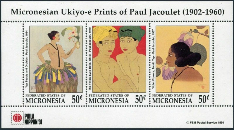 Micronesia 143-144,145,MNH. PHILA NIPPON-1991.Ukiyo-e Prints of Paul Jacoulet.
