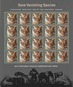 US: 2011: SAVE VANISHING SPECIES - TIGERS - Sheet of 20, Sc B4; 1st Class Rate