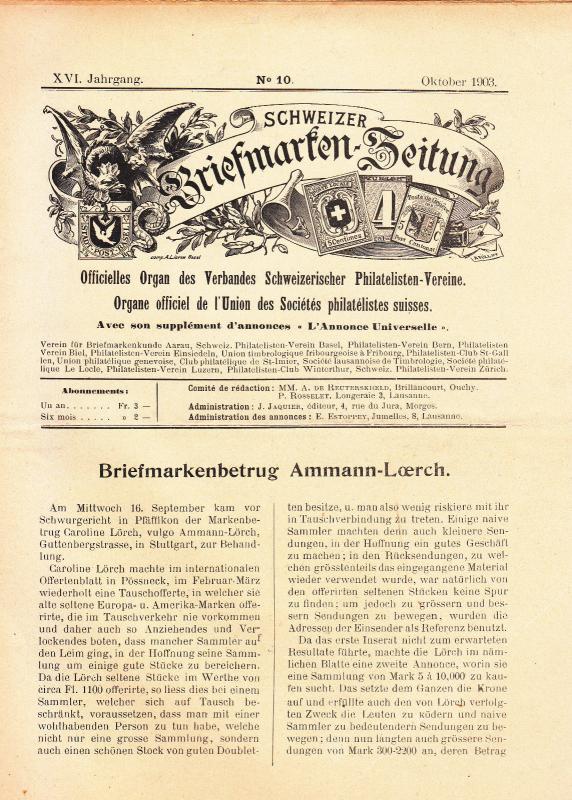 Scweizer Briefmarken Zeitung 1903 #10