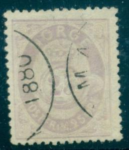 NORWAY #28 25ore lilac shaded posthorn, used w/1888 dated cancel VF