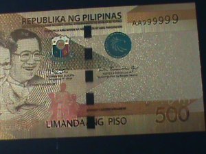 ​PHILIPPINES-2019-24 KARAT GOLD REPLICA $500 PESO BANK NOTE-WITH CERIFICATE VF