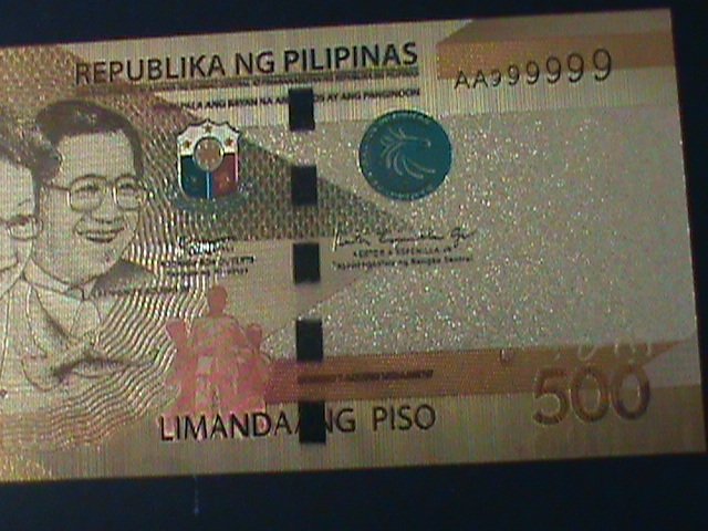 ​PHILIPPINES-2019-24 KARAT GOLD REPLICA $500 PESO BANK NOTE-WITH CERIFICATE VF