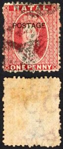 Natal SG77x 1d Bright Red Wmk CC Reversed Opt POSTAGE (locally) Cat 110 pounds