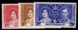 MONTSERRAT GVI SG98-100, 1937 CORONATION set, NH MINT.