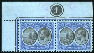 Dominica #78 Cat$52+ (for hinged), 1923 2sh ultramarine and black, top margin...