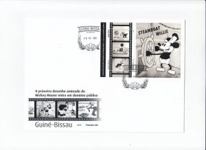 DISNEY GUINEA BISSAU 2024 THE FIRST ANIMATED DESIGN MICKEY MOUSE S/SHEET FDC