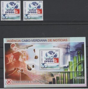 2018 Cape Verde Mi. 1050-1 Bl. 48 Inforpress Agency 30 Years 2 Val. + S/S MNH-