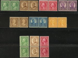 US Sc#597-606 (No 599a) Line Pairs 1923-25 Rotary Coils OG Mint NH Many VF