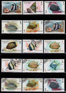 Sharjah & Dep ~ Group of 18 Different Stamps ~ Fish ~ MX