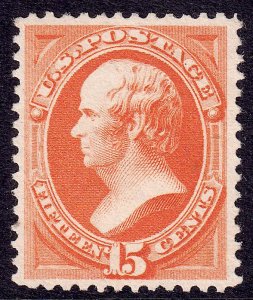 US Scott 189, 1879 Webster, 15c red orange, UNUSED NG