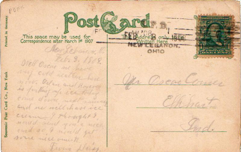 United States Ohio Lebanon R.F.D. 2 1908 sl  Type 2F  PC  Overstruck.