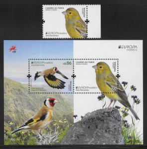 Portugal Maderia 373-74 2019 Europa Birds single and s.s. MNH