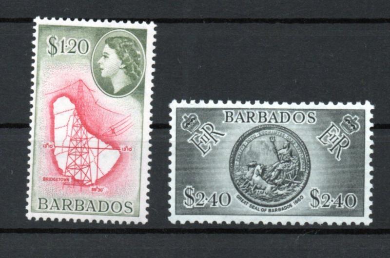 BARBADOS QEII  1953  high value stamps lightly hinged.