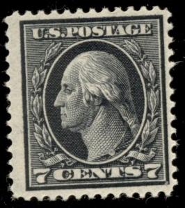 US #407 7¢ black, og, VLH, F/VF, Scott $80.00