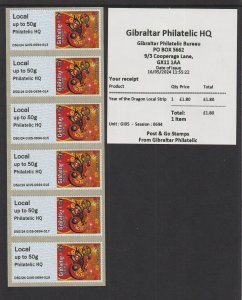 2024 Gibraltar Post & Go, Year of the Dragon - Philatelic HQ o/p  - LOCAL Strip