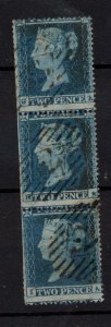 GB QV 2d blue strip of 3 SG19 Constant Variety Dot next to A WS37129