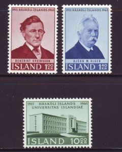 Iceland Sc 342-4 1961 anniversaries stamp set mint NH