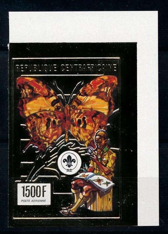 [77224] Central African Rep. 1990 Scouting Butterflies Gold Foiled Imperf. MNH