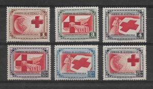 GUATEMALA 1957 RED CROSS SET OF 6 VALUES SCOTT  360/2, B5/7 MI 579/84 MNH
