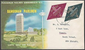 MALAYSIA USED IN SINGAPORE 1963 Parliament FDC to New Zealand...............L668 