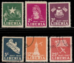 Liberia #305-07, C58-60 ~ Short Set 6/7 ~ Independence ~Unused, Ucto, MX  (1947)