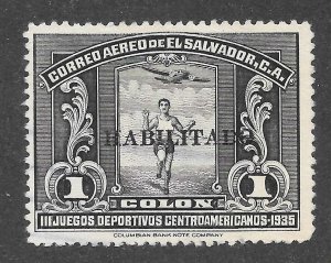 El Salvador Scott C45 UHR - 1935 1col HABILITADO Overprint - SCV $6.00