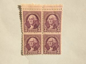 U. S. #720  block of 4  OG  hinge marks on 2 stamps