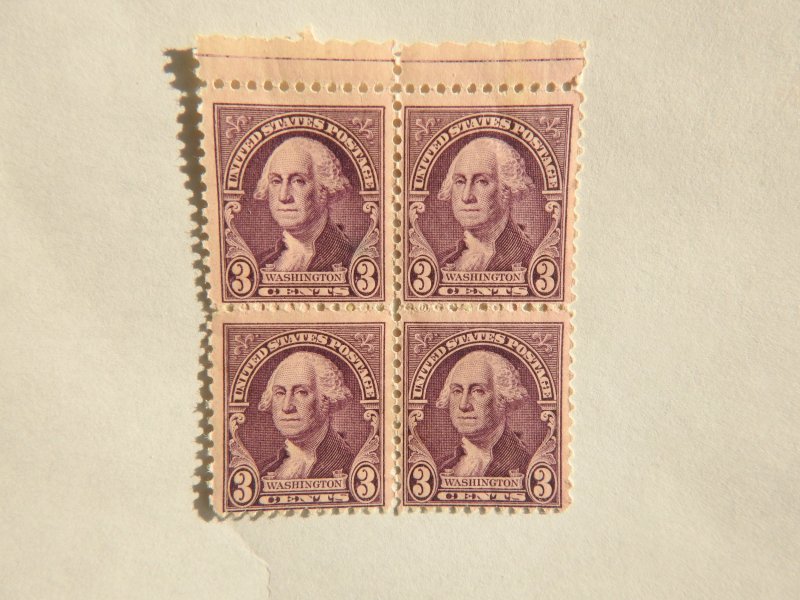 U. S. #720  block of 4  OG  hinge marks on 2 stamps